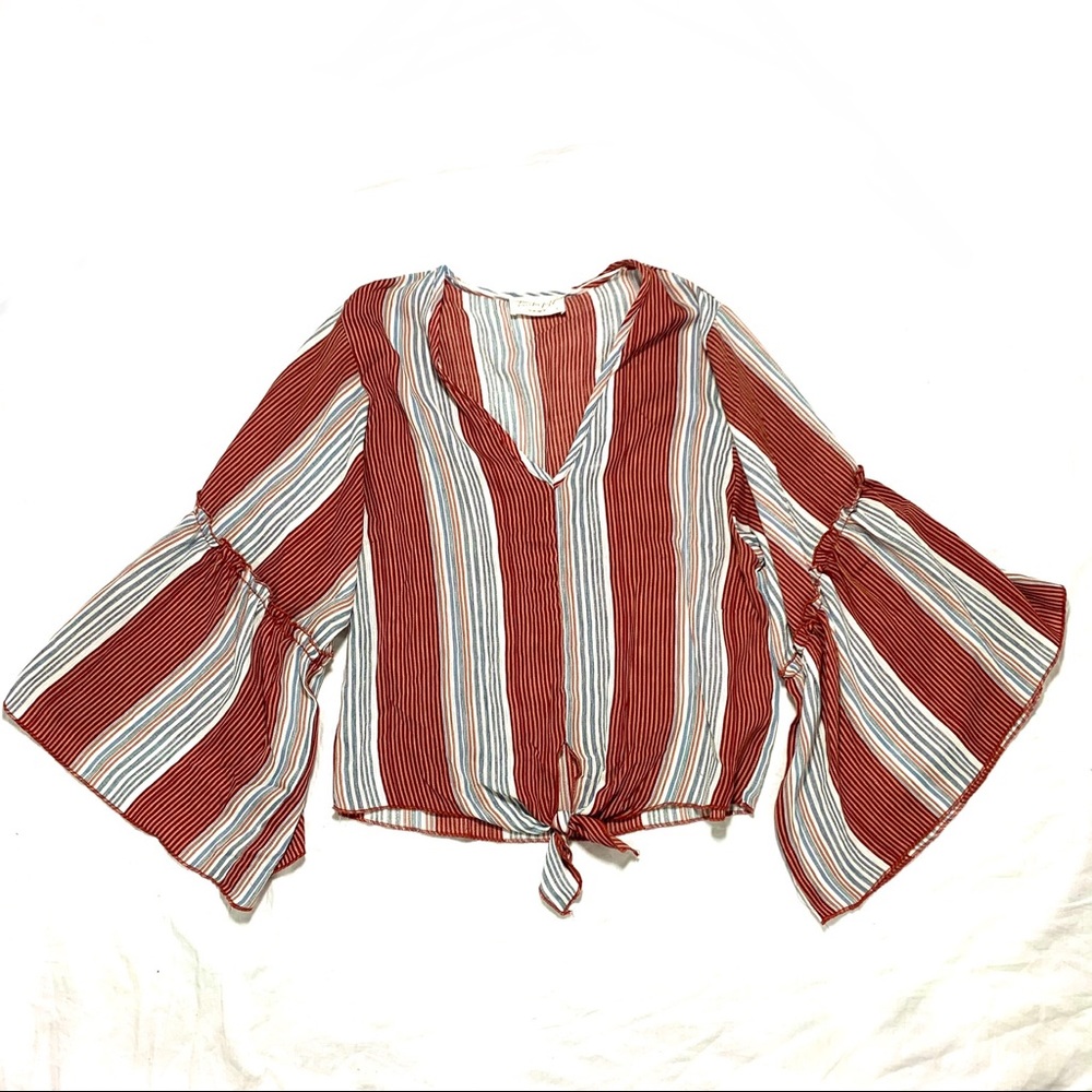 Lavender Field V-neck Striped Top Bell Sleeves - Picture 11 of 11